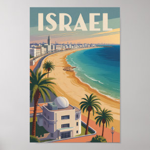 Israel Tel Aviv Illustration Travel Art Vintage Poster