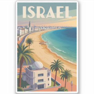 Israel Tel Aviv Illustration Travel Art Vintage Sticker
