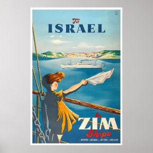 Israel Travel Poster Israeli Art ZIM Ships Print