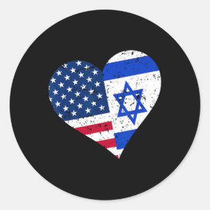 Israel Usa Heart Shirt Distressed Israeli American Classic Round Sticker