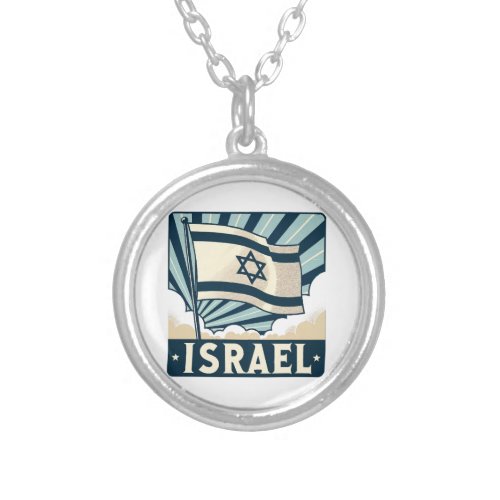 Israel  Vintage Travel Poster Silver Plated Necklace