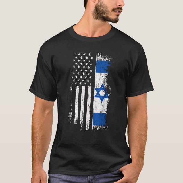 Israeli American Flag Pride Israel USA T-Shirt (Front)
