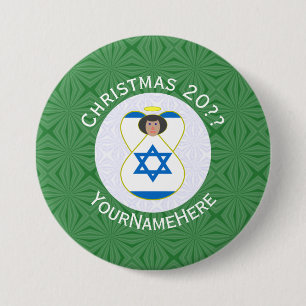 Israeli Angel Christmas Flag Personalized Button