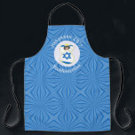 Israeli Angel Hanukkah Flag Blue Personalized Apron<br><div class="desc">Personalized all over print apron for Hanukkah features an angel dressed in the Flag of Israel.. The angel is found inside a white fractal circle of squiggly squares with a background of blue squiggly squares. Add your own text, if you wish. Personalize with a name, holiday, and year. Fun housewarming...</div>