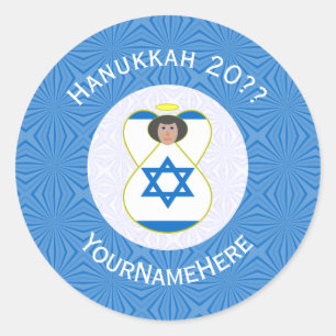 Israeli Angel Hanukkah Flag Personalized Classic Round Sticker