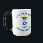 Israeli Angel Hanukkah Flag Personalized  Color Morph Mug<br><div class="desc">Personalized classic morphing mug to help you celebrate Hanukkah with this angel dressed in the Flag of Israel. Add your name, or the name of someone else, if giving as a gift, to personalize. Add a year and holiday, too. Designed to augment your Hanukkah decor this holiday season. Design shows...</div>