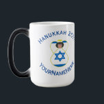 Israeli Angel Hanukkah Flag Personalized  Color Morph Mug<br><div class="desc">Personalized classic morphing mug to help you celebrate Hanukkah with this angel dressed in the Flag of Israel. Add your name, or the name of someone else, if giving as a gift, to personalize. Add a year and holiday, too. Designed to augment your Hanukkah decor this holiday season. Design shows...</div>