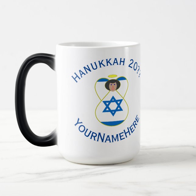 Israeli Angel Hanukkah Flag Personalized  Color Morph Mug (Left)