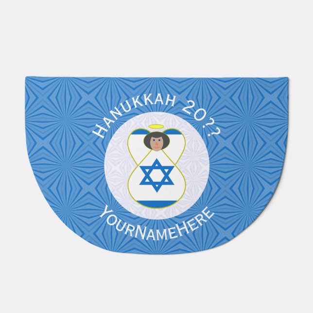 Israeli Angel Hanukkah Flag Personalized Doormat (Front)