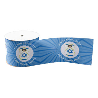 Israeli Angel Hanukkah Flag Personalized Grosgrain Ribbon