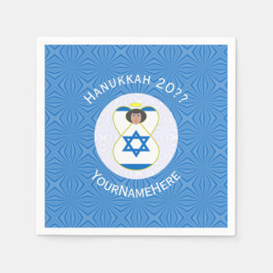 Israeli Angel Hanukkah Flag Personalized Napkins