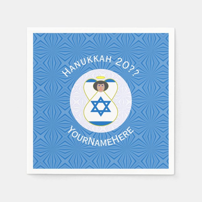 Israeli Angel Hanukkah Flag Personalized  Napkins (Front)