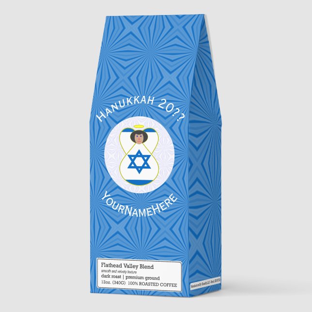 Israeli Angel Hanukkah Flag Personalized Roasted Coffee (Front)