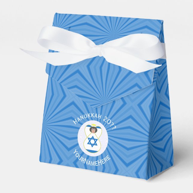 Israeli Angel Hanukkah Flag Personalized Tent Favor Boxes (Front Side)