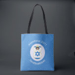 Israeli Angel Hanukkah Flag Personalized  Tote Bag<br><div class="desc">Personalized tote bag shows an angel wearing the flag of Israel for your holiday or Hanukkah toting. The Israeli Flag angel is found inside a white, fractal circle of squiggly squares. The background is a blue fractal squiggly squares. Add your own text or personalize with a name, holiday, and the...</div>