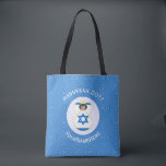 Israeli Angel Hanukkah Flag Personalized  Tote Bag<br><div class="desc">Personalized tote bag shows an angel wearing the flag of Israel for your holiday or Hanukkah toting. The Israeli Flag angel is found inside a white, fractal circle of squiggly squares. The background is a blue fractal squiggly squares. Add your own text or personalize with a name, holiday, and the...</div>