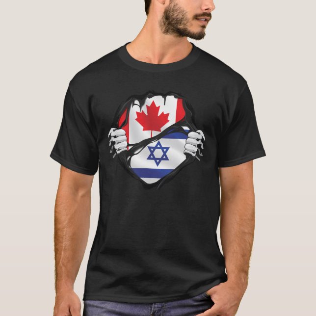 Israeli Canadian Hands Ripped Roots Flag T-Shirt (Front)