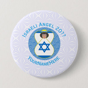 Israeli Flag Angel Blue White Personalized  Button