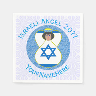 Israeli Flag Angel Blue White Personalized  Napkins