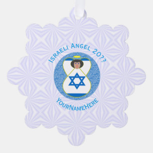 Israeli Flag Angel on Blue and White Personalized  Ornament Card