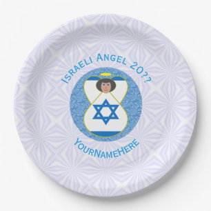 Israeli Flag Angel on Blue and White Personalized  Paper Plates