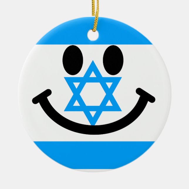 Israeli flag face ceramic ornament (Front)