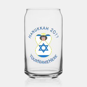 Israeli Flag Hanukkah Angel Personalized Can Glass