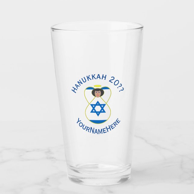 Israeli Flag Hanukkah Angel Personalized Drinking  Glass (Front)