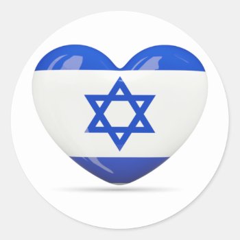 Israeli Flag Heart Classic Round Sticker by Hodge_Retailers at Zazzle