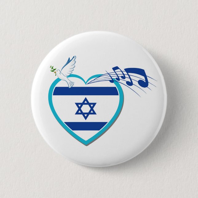 Israeli flag - music - peace - love, button (Front)