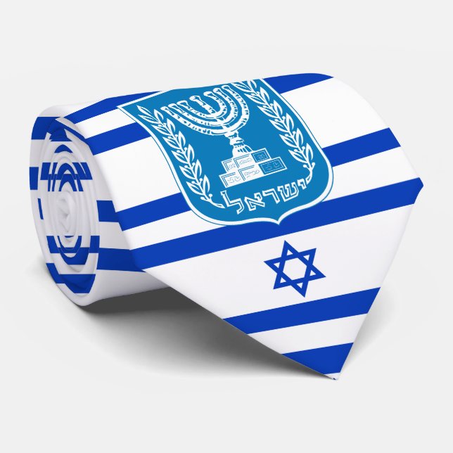 Israeli Flag & National Emblem, Flag of Israel Neck Tie (Rolled)