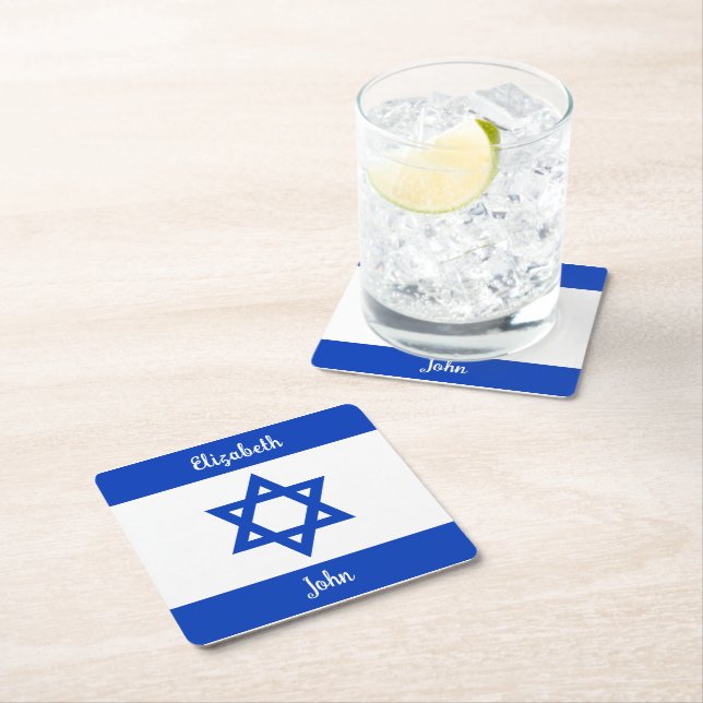Israeli Flag Personalized Square Paper Coaster (Insitu)