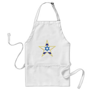 Israeli Flag Star of David Gold Trimmed Adult Apron