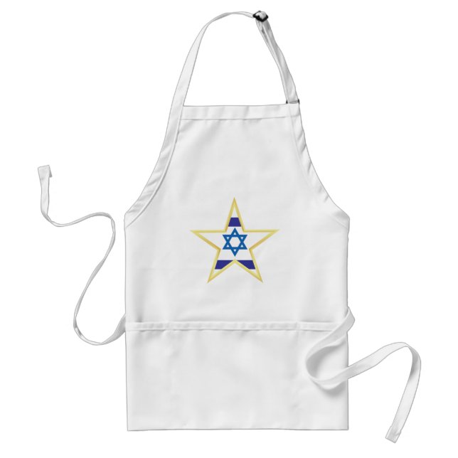Israeli Flag Star of David Gold Trimmed Adult Apron (Front)