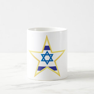 Israeli Flag Star of David Gold Trimmed Coffee Mug