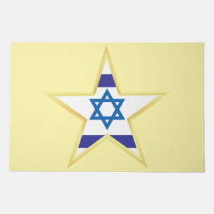 Israeli Flag Star of David Gold Trimmed Doormat