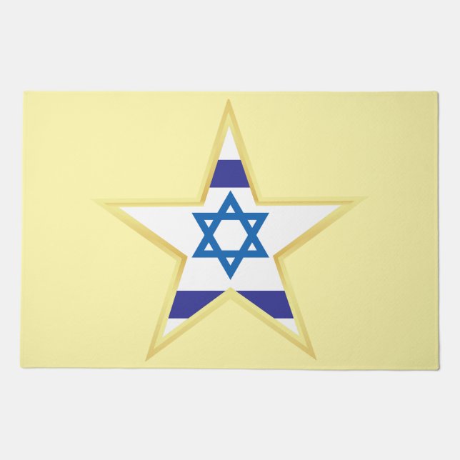 Israeli Flag Star of David Gold Trimmed Doormat (Front)