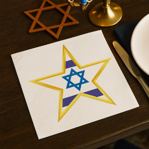 Israeli Flag Star of David Gold Trimmed Napkins