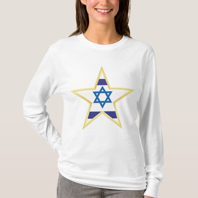 Israeli Flag Star of David Gold Trimmed T-Shirt (Front)