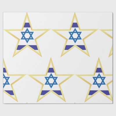 Israeli Flag Star of David Gold Trimmed Wrapping Paper