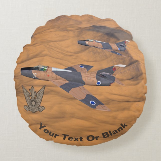 Israeli Super Mystères Over The Desert Round Pillow (Front)