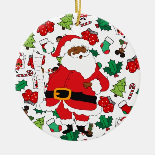 Issa Black Santa Christmas Ceramic Ornament