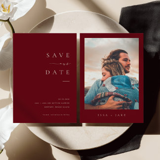 ISSA Bugundy Elegant Save the Date Photo Invite