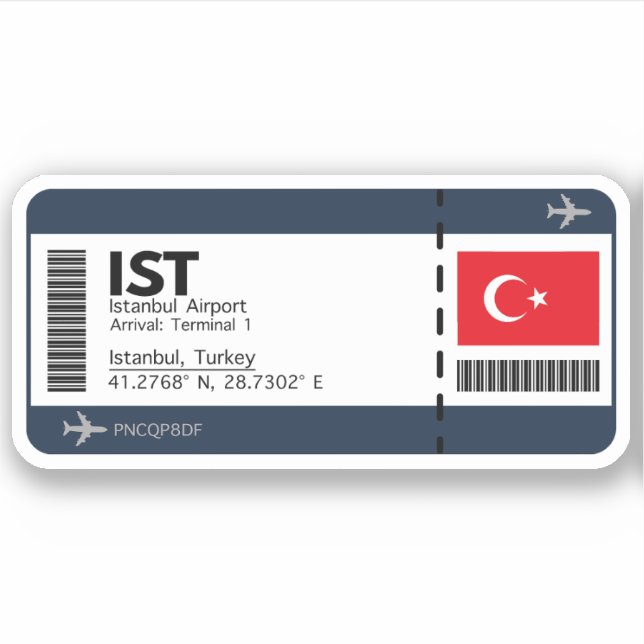 IST Istanbul Boarding Pass - Airport Ticket Sticker (Front)