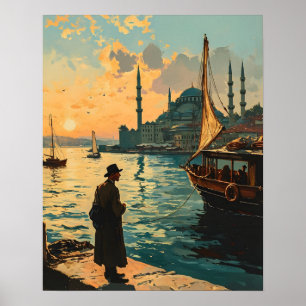 Istanbul: Blue Mosque & Bosphorus Vintage Postcard Poster