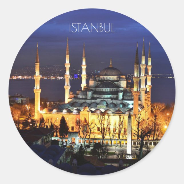 Istanbul Blue Mosque Night Scenery Premium Travel  Classic Round Sticker (Front)