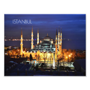 Istanbul Blue Mosque Night Scenery Premium Travel Photo Print
