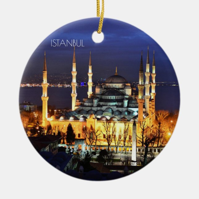 Istanbul Blue Mosque Night View Scenery Turkey Ceramic Ornament (Front)