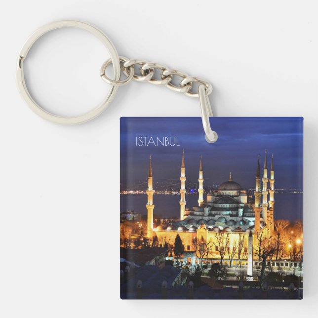Istanbul Blue Mosque Night View Scenery Turkey Keychain (Front)