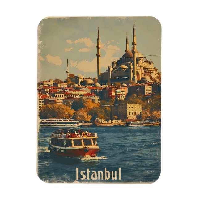 Istanbul Bosphorus Vintage Postcard Magnet (Vertical)